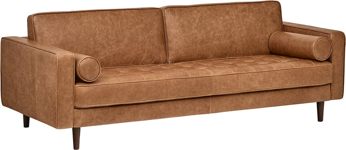 Aiden Mid-Century Modern Leather Sofa Couch, 86.6