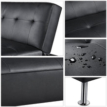 Load image into Gallery viewer, Convertible Black Faux Leather Futon Sofa Bed, Black