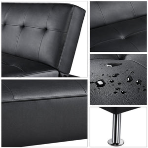 Convertible Black Faux Leather Futon Sofa Bed, Black