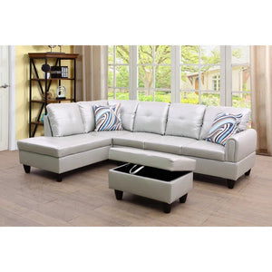 Nina 97" Wide Faux Leather Left Hand Facing Sofa & Chaise with Ottoman