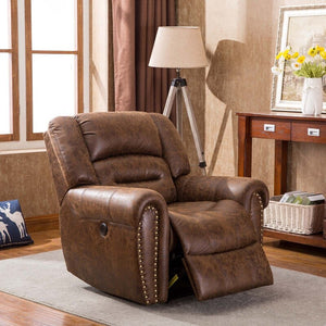 Electric Recliner Chair W/ Breathable Bonded Leather, Classic Single Sofa Home Theater Recliner Seating W/USB Port (Nut Brown)