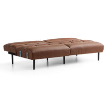 Load image into Gallery viewer, Sofa Bed with Box Tufting and Removable Arms, Brown Faux Leather