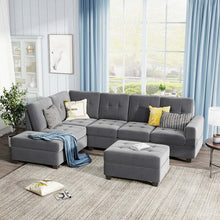 Load image into Gallery viewer, 104&#39;&#39; Wide Suede Sectional Sofa with Storage Ottoman and Cup Holders