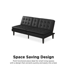 Load image into Gallery viewer, Mainstays Memory Foam Pillowtop Futon with Cupholder, Black Faux Leather