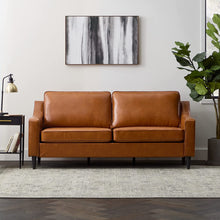 Load image into Gallery viewer, Archer Upholstered Couch – Couches for Living Room - Camel Faux Leather Couch - Living Room Furniture - Small Couch - Seats Three - Straight Arm Modern Couch