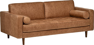 Aiden Mid-Century Modern Leather Sofa Couch, 86.6"W, Cognac