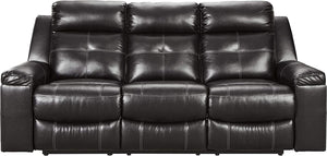 Kempten Faux Leather Manual Reclining Sofa with High Back and Blue LED Lighting, Black