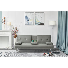 Load image into Gallery viewer, Leather Futon Sofa Bed, Convertible Folding Couch for Living Room, Sectional Sleeper Sofa for Small Space with Cup Holder, Gray