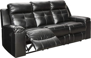 Kempten Faux Leather Manual Reclining Sofa with High Back and Blue LED Lighting, Black