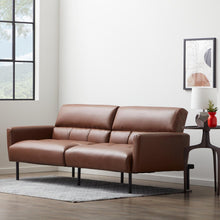 Load image into Gallery viewer, Sofa Bed with Box Tufting and Removable Arms, Brown Faux Leather