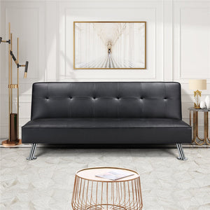 Convertible Black Faux Leather Futon Sofa Bed, Black