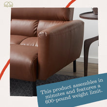 Load image into Gallery viewer, Sofa Bed with Box Tufting and Removable Arms, Brown Faux Leather