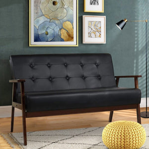 Modern Solid Loveseat Sofa Upholstered PU Leather 2-Seat Couch