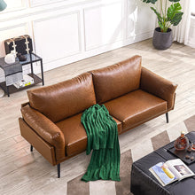 Load image into Gallery viewer, Faux Leather Sofa Couch, Mid-Century Handmade with 74 Inch Living Room Couch with Eucalyptus Frame and Soft Cloud Cushion for Compact Apartment, Caramel