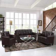 Load image into Gallery viewer, Taryn Sofa with Curved Arms, Java Brown Faux Leather