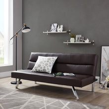 Load image into Gallery viewer, Futon Sofa by Naomi Home - Color: Espresso, Material: Faux Leather