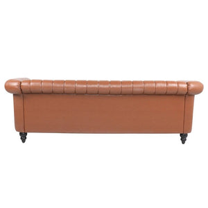 84'' Black PU Rolled Arm Chesterfield Three Seater Sofa -  Black or Brown