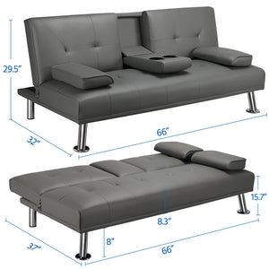 Modern Faux Leather Futon Sofa Bed Home Recliner Couch