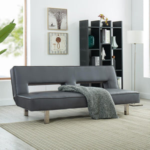 Astrid Futon Sofa Bed Faux Leather Futon Couch Modern Convertible Folding Sofa Bed Couch with Chrome Legs Reclining Mini Couch Leather Futon Small Couch for Bedroom Living Room 