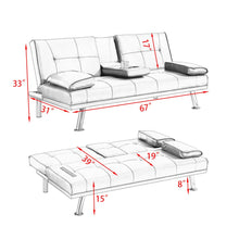 Load image into Gallery viewer, Leather Futon Convertible Sofa Bed, 2 Cup Holders Twin Size