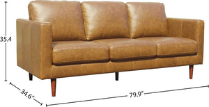 Revolve Modern Leather Sofa Couch, 80"W, Caramel