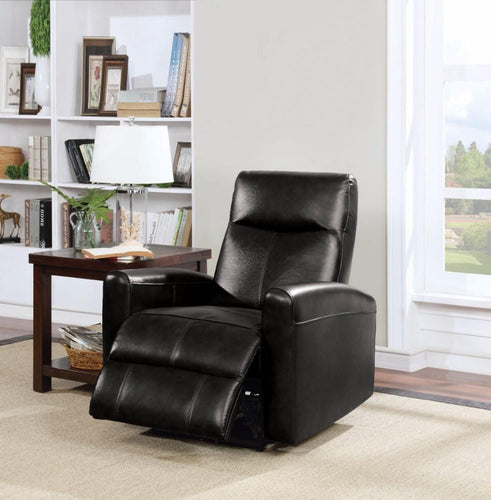 Leather Power Motion Recliner Chair With Tight Back, Black