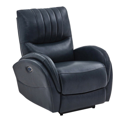 Leatherette Upholstered Power Recliner With Contoured Seats, Blue