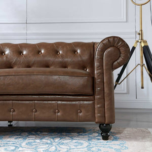 Button Tufted Chesterfield Sofa Sectional Sofa PU Upholstered 2 Seater Couch Rolled Arm