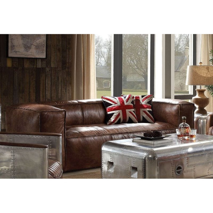 Retro Brown Top Grain Leather Sofa Brancaster Industrial Vintage