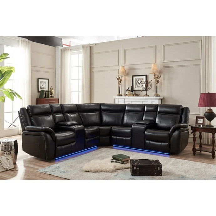 Power Reclining Leather Sofa Sectional Sofa Convertible Sofa with LED Strip and Cup Holder for Living Room