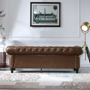 Button Tufted Chesterfield Sofa Sectional Sofa PU Upholstered 2 Seater Couch Rolled Arm