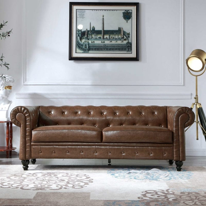 Button Tufted Chesterfield Sofa Sectional Sofa PU Upholstered 2 Seater Couch Rolled Arm