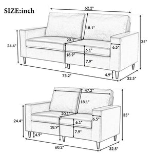 Sectional Sofa Set Modern Style PU Leather Couch Furniture Upholstered 3 Seater Sofa Couch and Loveseat for Home (2+3 Seat)