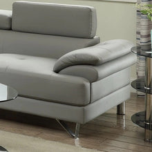 Load image into Gallery viewer, Living Room Furniture Sectional Sofa 2pc Set Grey Faux Leather Flip-up Headrest