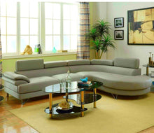 Load image into Gallery viewer, Living Room Furniture Sectional Sofa 2pc Set Grey Faux Leather Flip-up Headrest