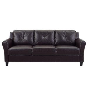 Taryn Sofa with Curved Arms, Java Brown Faux Leather