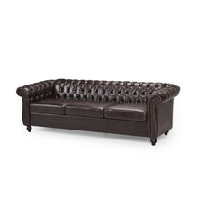 Load image into Gallery viewer, Adetokunbo Chesterfield Tufted 3 Seater Sofa, Brown Faux Leather and Dark Brown