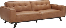 Load image into Gallery viewer, Bigelow Modern Leather Sofa Couch with Wood Base, 89.4&quot;W, Cognac / Espresso