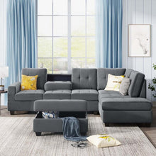 Load image into Gallery viewer, 104&#39;&#39; Wide Suede Sectional Sofa with Storage Ottoman and Cup Holders