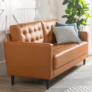 Desert Fields Benton Sofa, Cognac Faux Leather