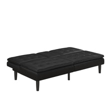 Load image into Gallery viewer, Mainstays Memory Foam Pillowtop Futon with Cupholder, Black Faux Leather