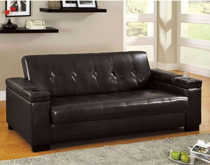 Addy Contemporary Faux Leather Futon with Cup Holders