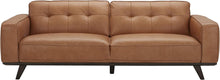 Load image into Gallery viewer, Bigelow Modern Leather Sofa Couch with Wood Base, 89.4&quot;W, Cognac / Espresso