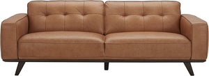 Bigelow Modern Leather Sofa Couch with Wood Base, 89.4"W, Cognac / Espresso