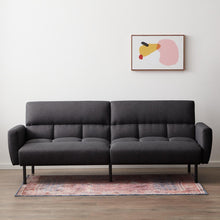 Load image into Gallery viewer, Sofa Bed with Box Tufting and Removable Arms, Brown Faux Leather