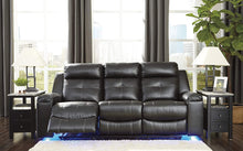 Load image into Gallery viewer, Kempten Faux Leather Manual Reclining Sofa with High Back and Blue LED Lighting, Black