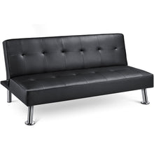 Load image into Gallery viewer, Convertible Black Faux Leather Futon Sofa Bed, Black