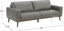 Load image into Gallery viewer, Modern Leather Sofa Couch with Wood Base, 84&quot;W, Gray