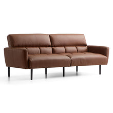 Load image into Gallery viewer, Sofa Bed with Box Tufting and Removable Arms, Brown Faux Leather