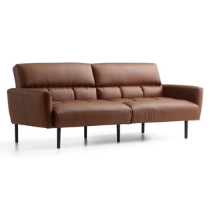 Sofa Bed with Box Tufting and Removable Arms, Brown Faux Leather